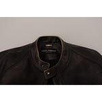 Dolce & Gabbana Black Leather Zipper Biker Coat Jacket JKT3331- 54