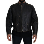 Dolce & Gabbana Black Leather Zipper Biker Coat Jacket JKT3331- 54