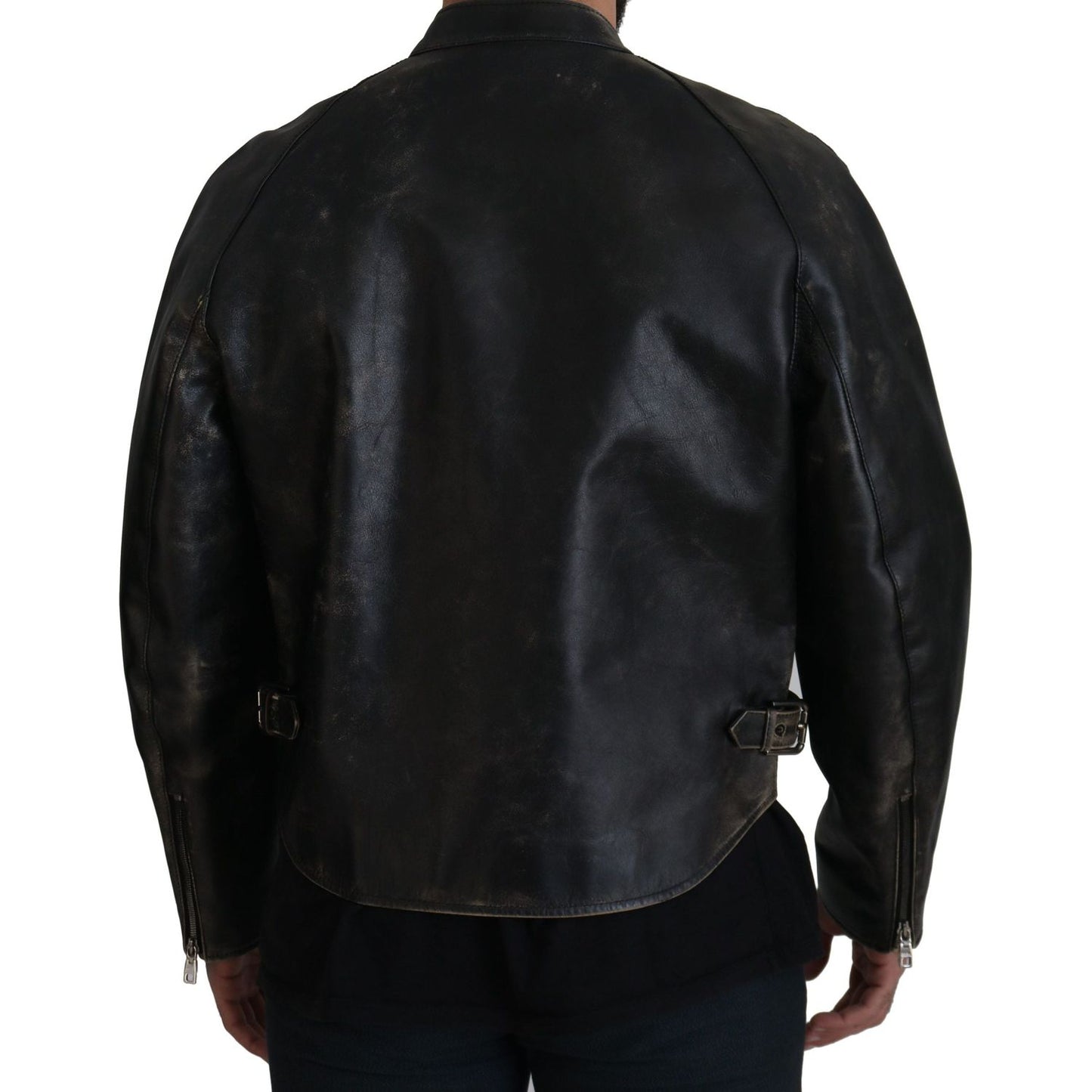 Dolce & Gabbana Black Leather Zipper Biker Coat Jacket JKT3331- 54