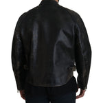 Dolce & Gabbana Black Leather Zipper Biker Coat Jacket JKT3331- 54