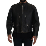 Dolce & Gabbana Black Leather Zipper Biker Coat Jacket JKT3331- 54