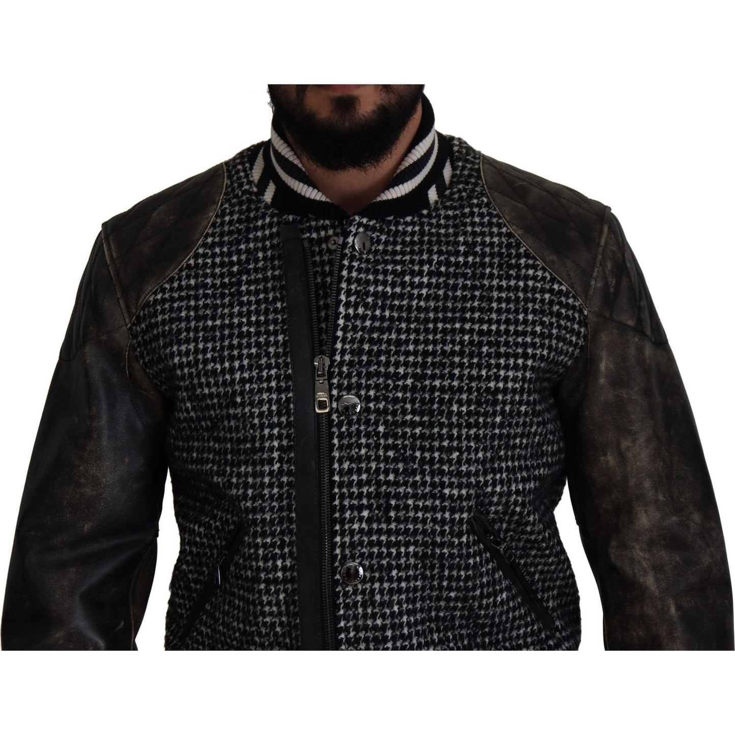 Dolce & Gabbana Black Houndstooth Polyester Bomber Jacket JKT3333- 52