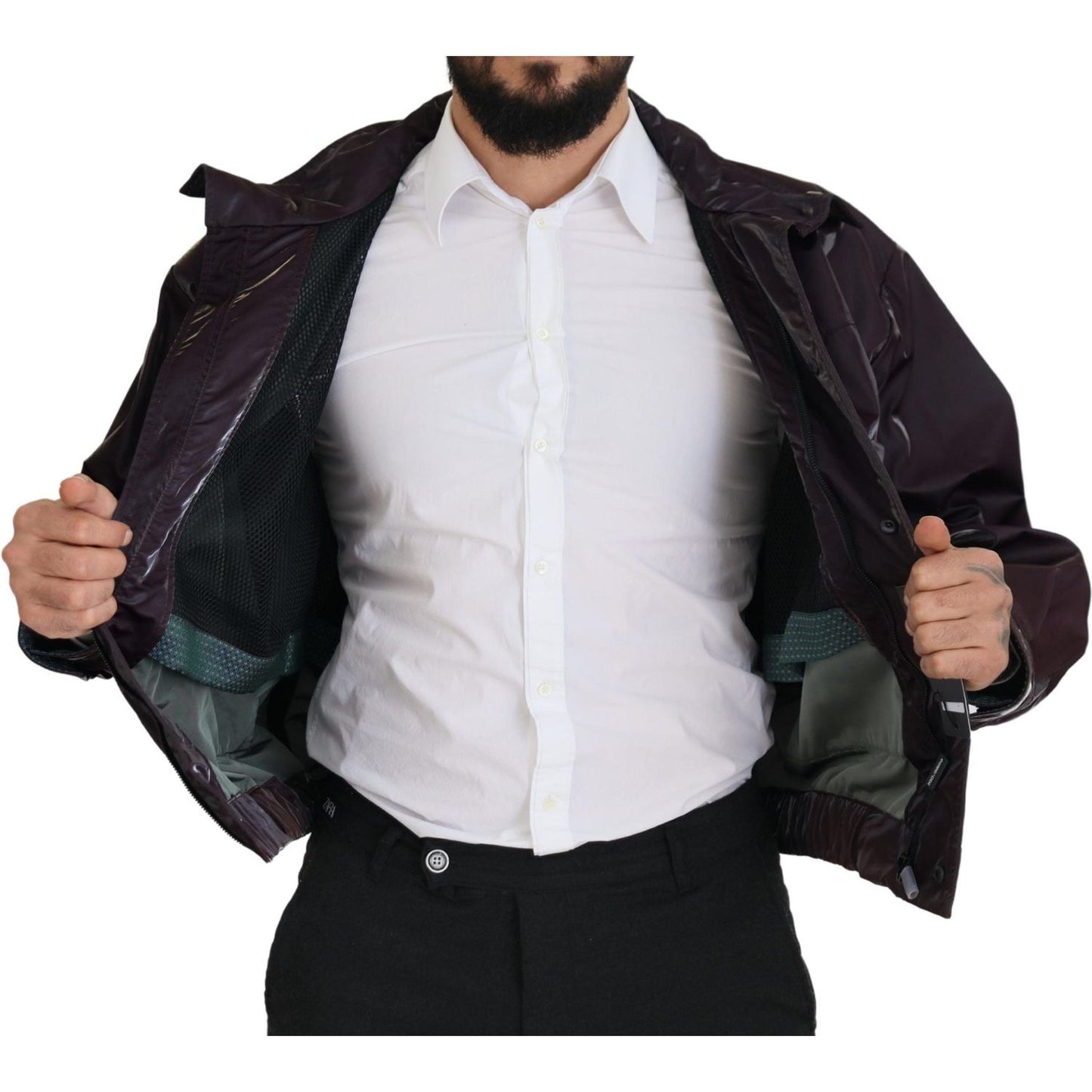 Dolce & Gabbana Purple Nylon Collared Biker Coat Jacket JKT3355- XS