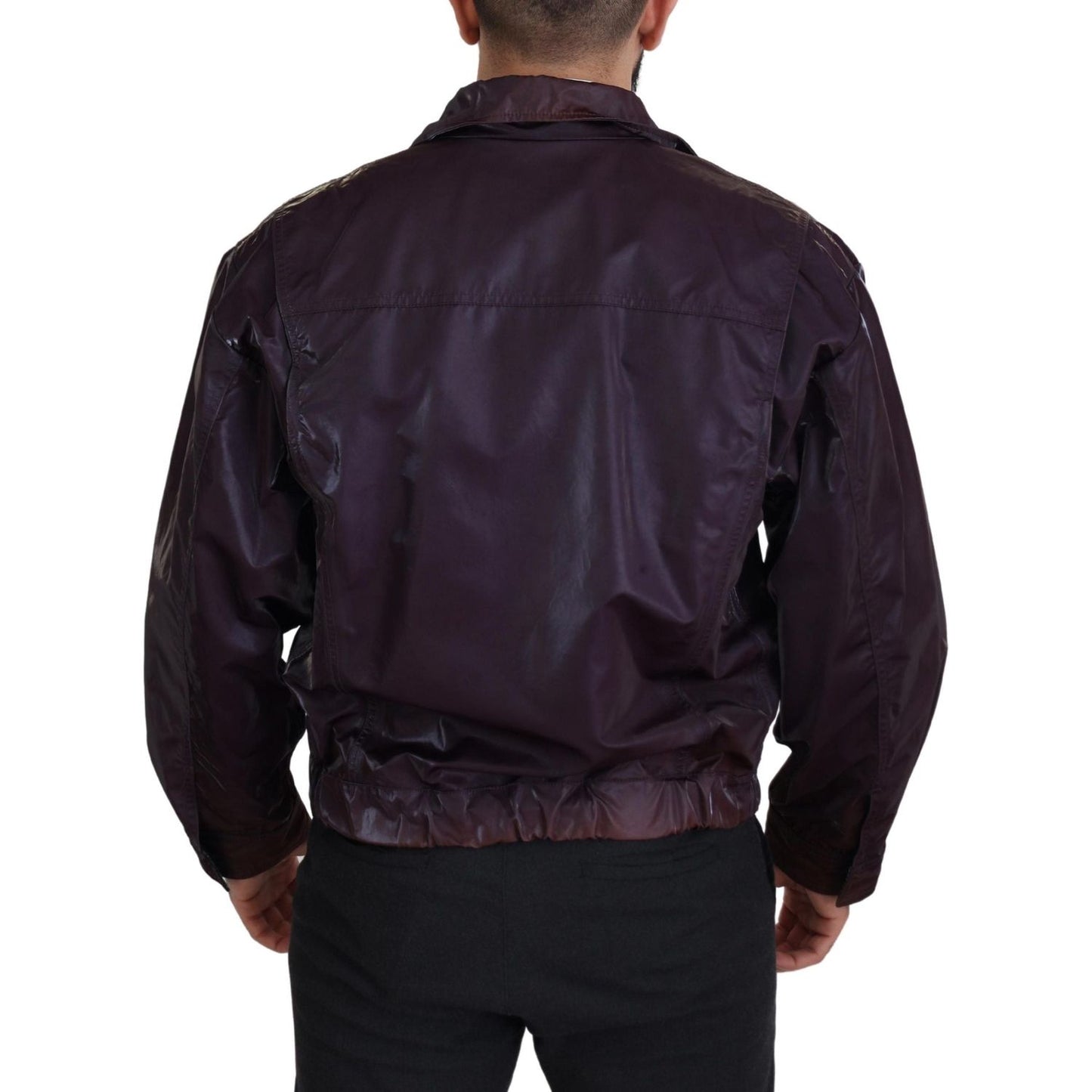 Dolce & Gabbana Purple Nylon Collared Biker Coat Jacket