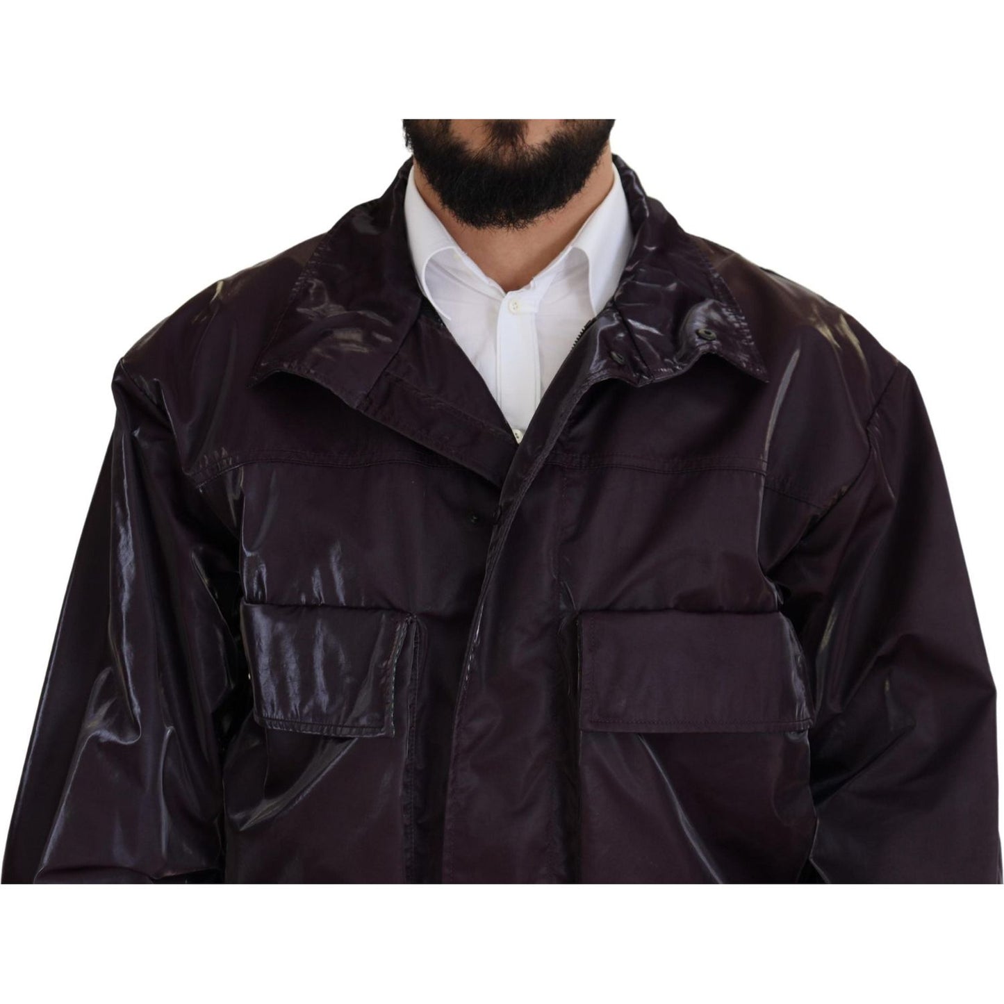 Dolce & Gabbana Purple Nylon Collared Biker Coat Jacket JKT3355- XS