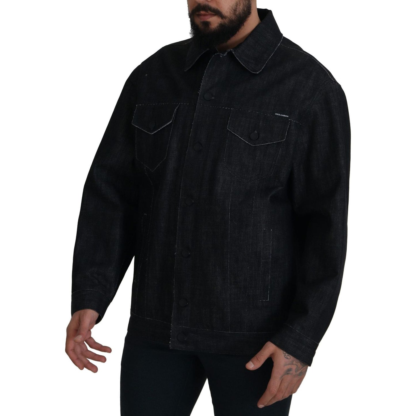 Dolce & Gabbana Black Cotton Full Button Denim Jacket JKT3364- 50