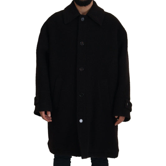Dolce & Gabbana Black Alpaca Button Down Trench Coat Jacket