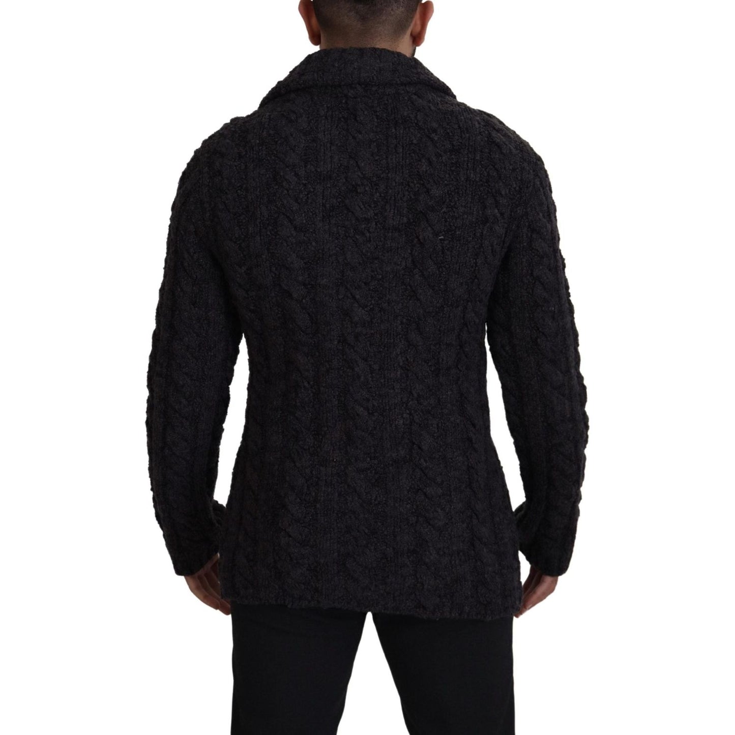 Dolce & Gabbana Black Wool Knit Double Breasted Coat Jacket JKT3413-46
