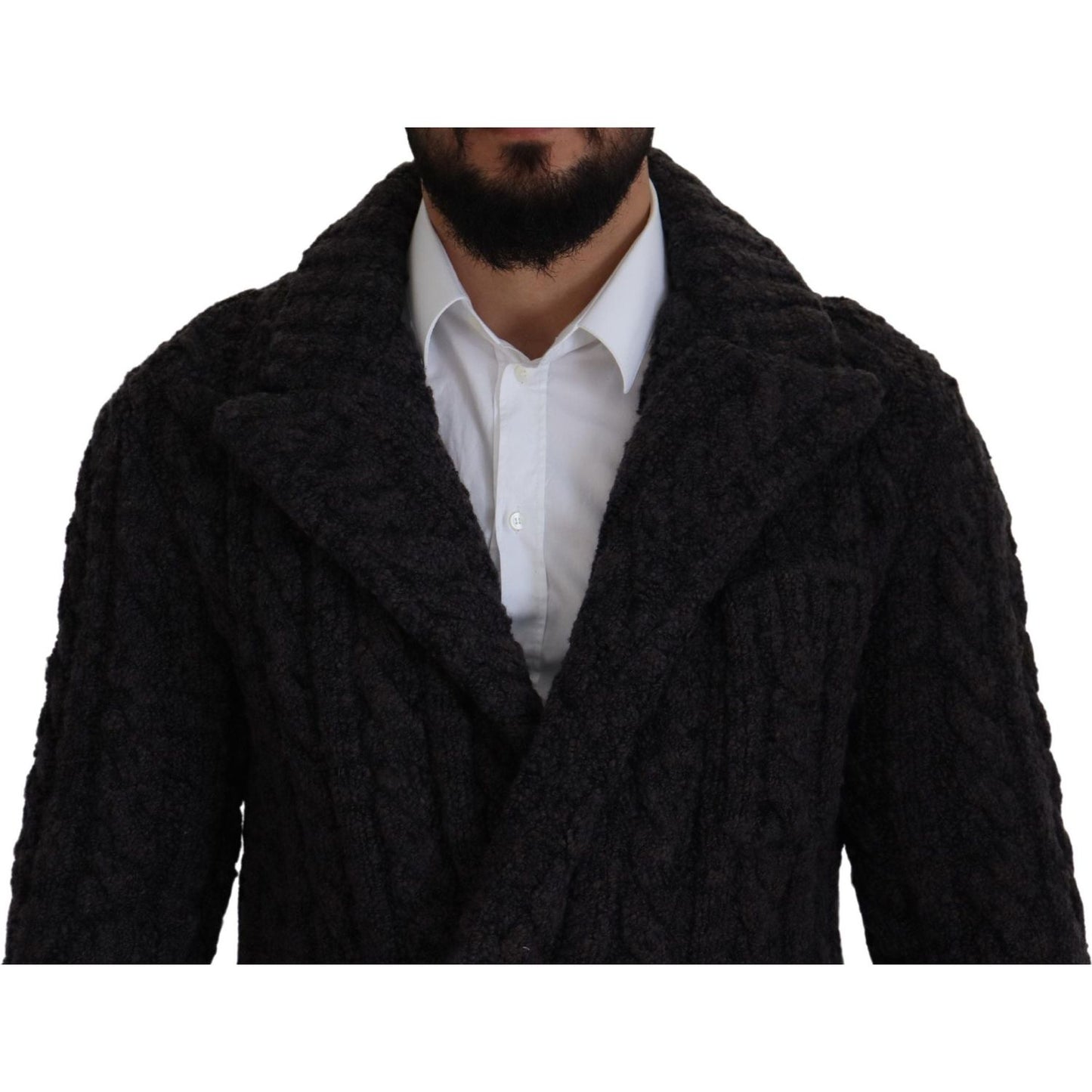 Dolce & Gabbana Black Wool Knit Double Breasted Coat Jacket JKT3413-46