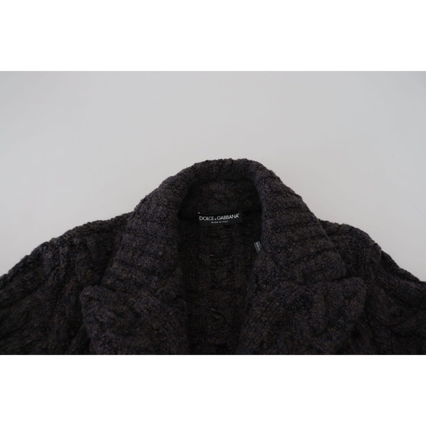 Dolce & Gabbana Black Wool Knit Double Breasted Coat Jacket JKT3413-46