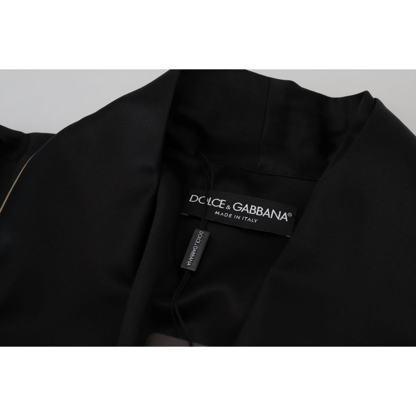 Dolce & Gabbana Black 100% Silk Robe Coat Wrap Jacket