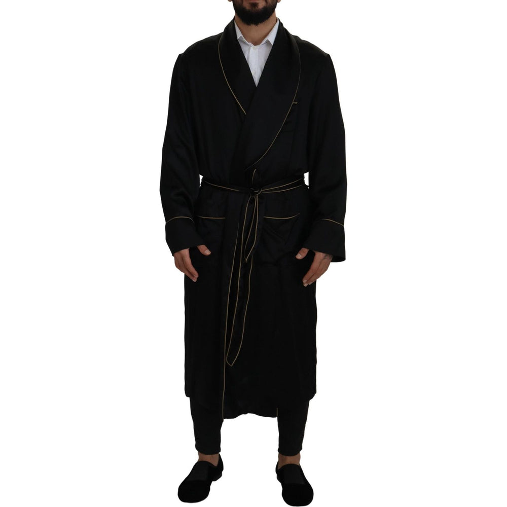 Dolce & Gabbana Black 100% Silk Robe Coat Wrap Jacket JKT3421 -50