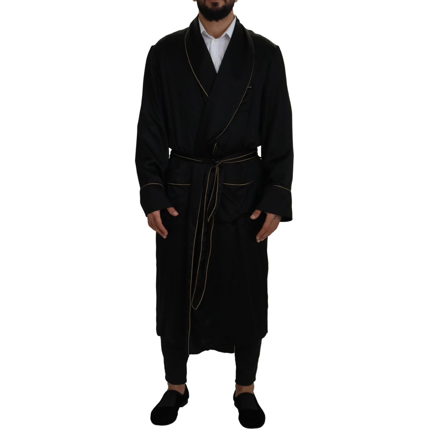 Dolce & Gabbana Black 100% Silk Robe Coat Wrap Jacket JKT3421 -50