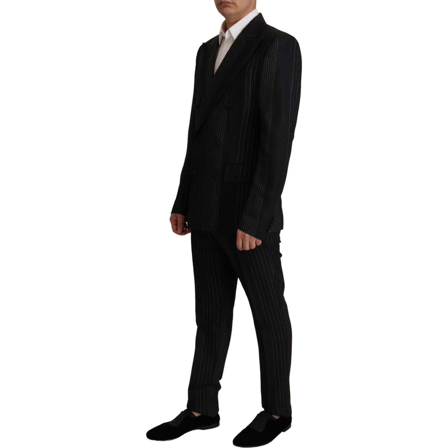 Dolce & Gabbana Black Stripes Rayon Formal 2 Piece Suit KOS1992- 48