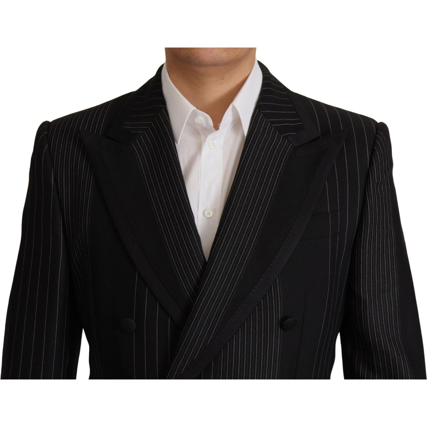 Dolce & Gabbana Black Stripes Rayon Formal 2 Piece Suit KOS1992- 48