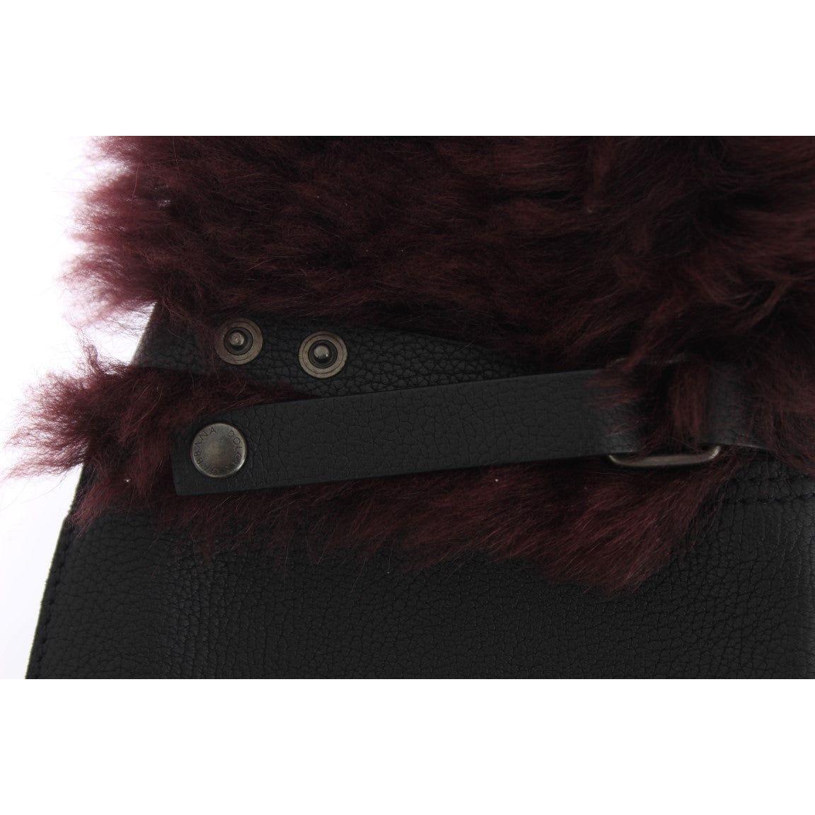 Dolce & Gabbana Black Leather Bordeaux Shearling Gloves LB107-3