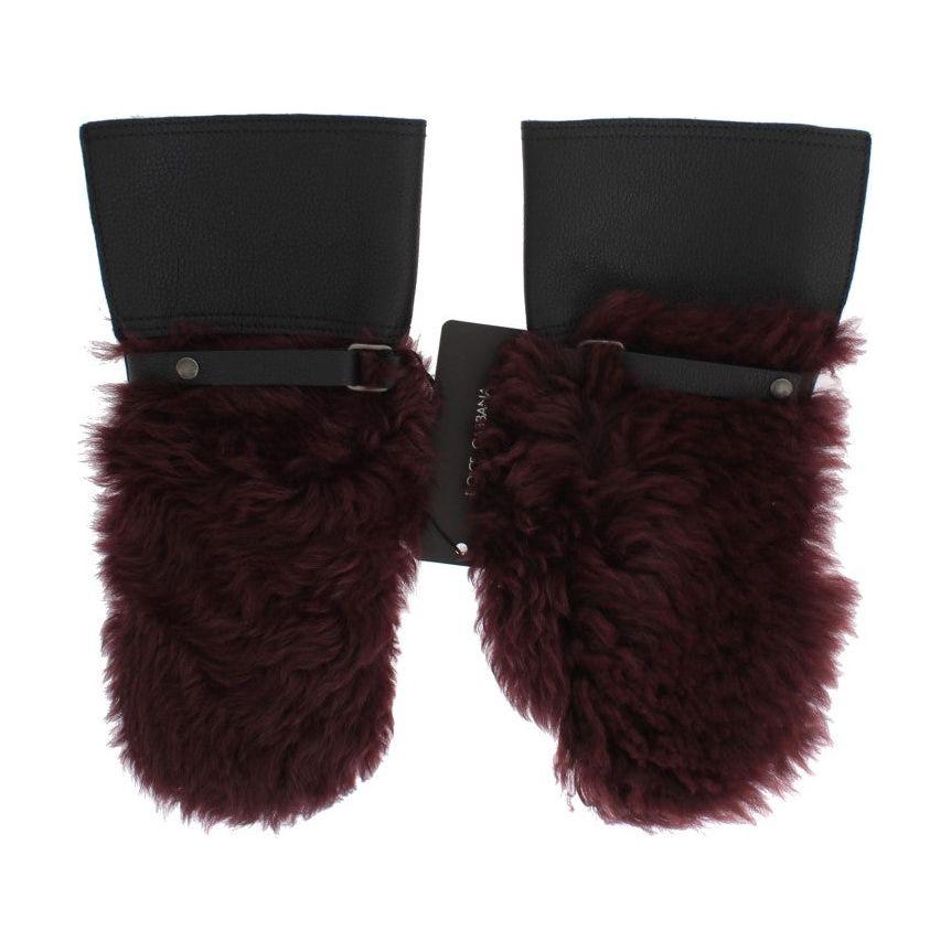 Dolce & Gabbana Black Leather Bordeaux Shearling Gloves LB107-3