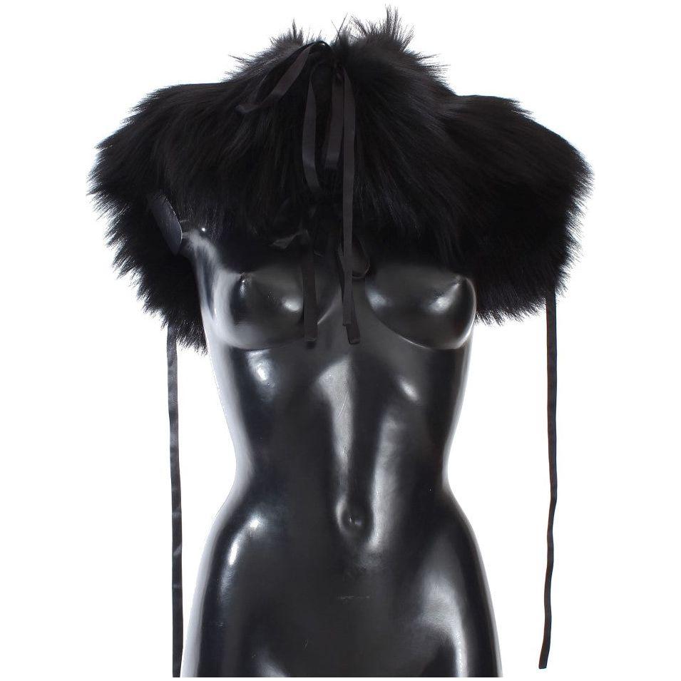 Dolce & Gabbana Black Fox Fur Shoulder Wrap Cover Collar Scarf MS1580-3