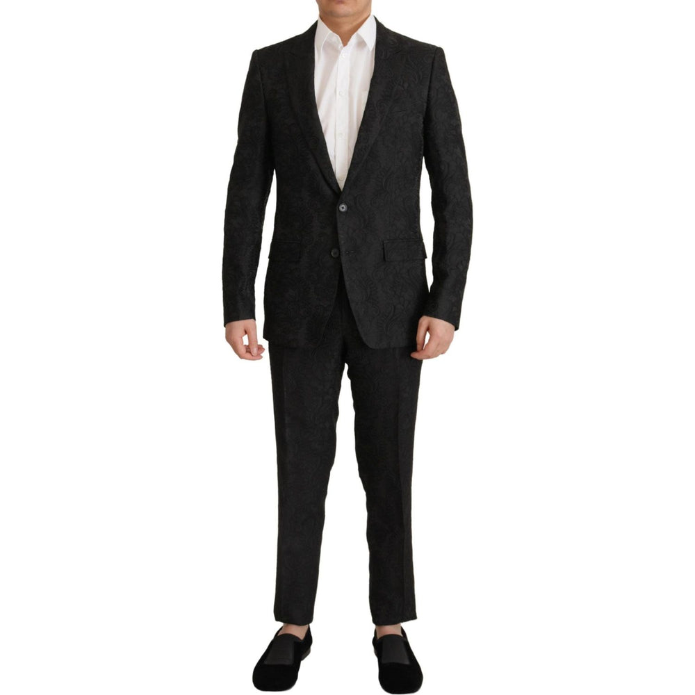 Dolce & Gabbana Black Brocade Formal 2 Piece MARTINI Suit KOS1994- 46