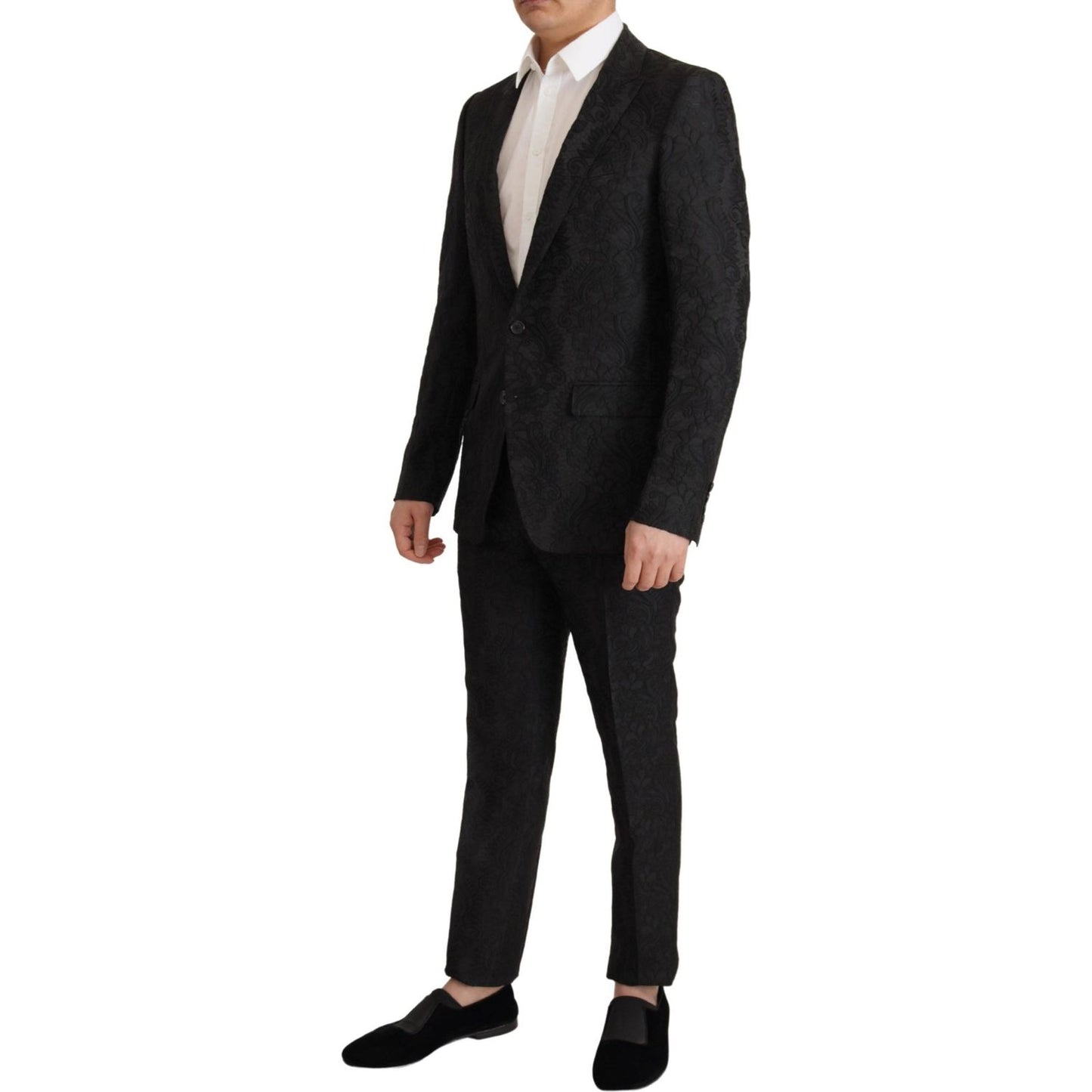 Dolce & Gabbana Black Brocade Formal 2 Piece MARTINI Suit KOS1994- 46