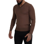 Dolce & Gabbana Brown Wool Men V-neck Pullover Sweater TSH7517- 39