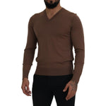 Dolce & Gabbana Brown Wool Men V-neck Pullover Sweater TSH7517- 39
