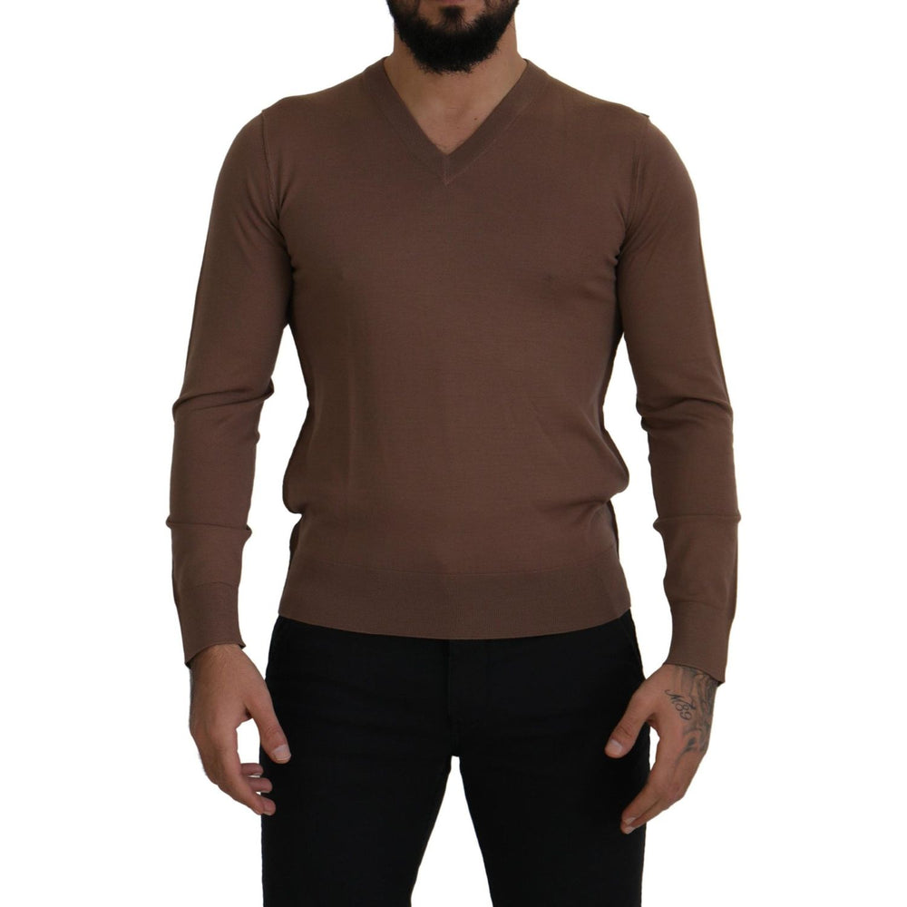 Dolce & Gabbana Brown Wool Men V-neck Pullover Sweater TSH7517- 39