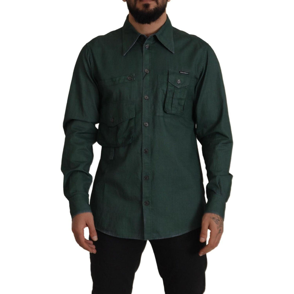 Dolce & Gabbana Dark Green Button Down Long Sleeves Shirt TSH7983- 41