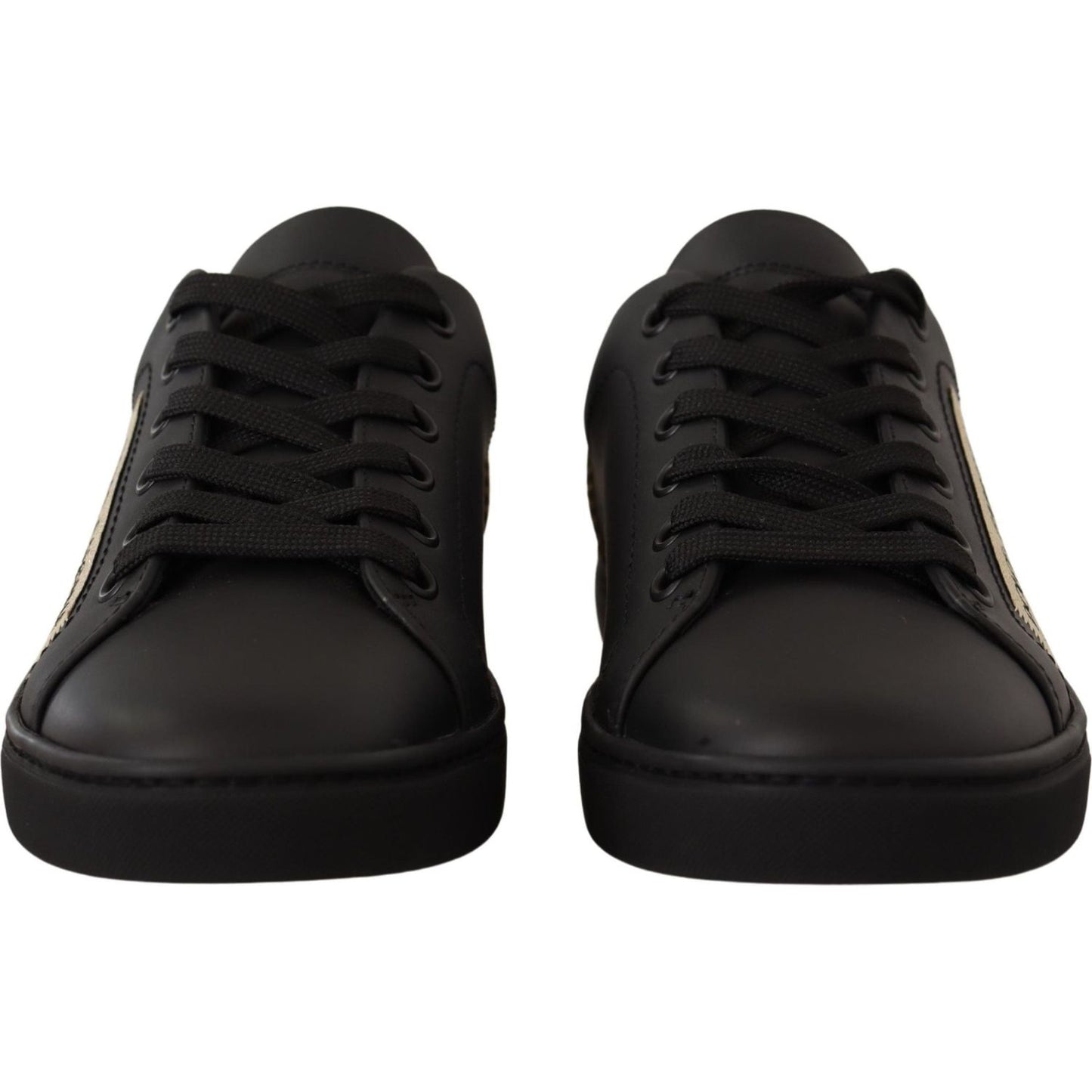 Dolce & Gabbana Black Gold Leather Low Top Sneakers Womens Shoes LA9899#-36.5