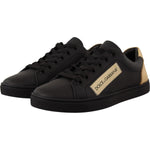 Dolce & Gabbana Black Gold Leather Low Top Sneakers Womens Shoes LA9899#-36.5