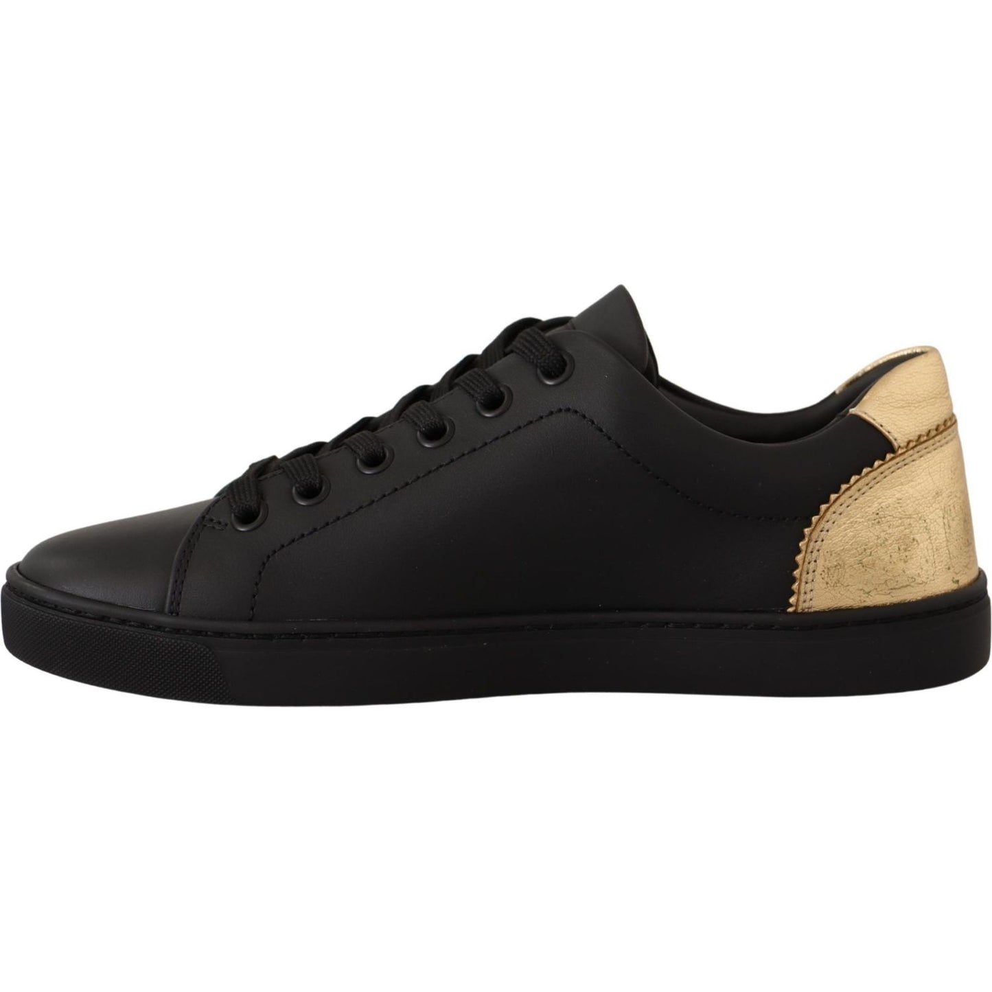 Dolce & Gabbana Black Gold Leather Low Top Sneakers Womens Shoes LA9899#-36.5