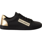 Dolce & Gabbana Black Gold Leather Low Top Sneakers Womens Shoes LA9899#-36.5