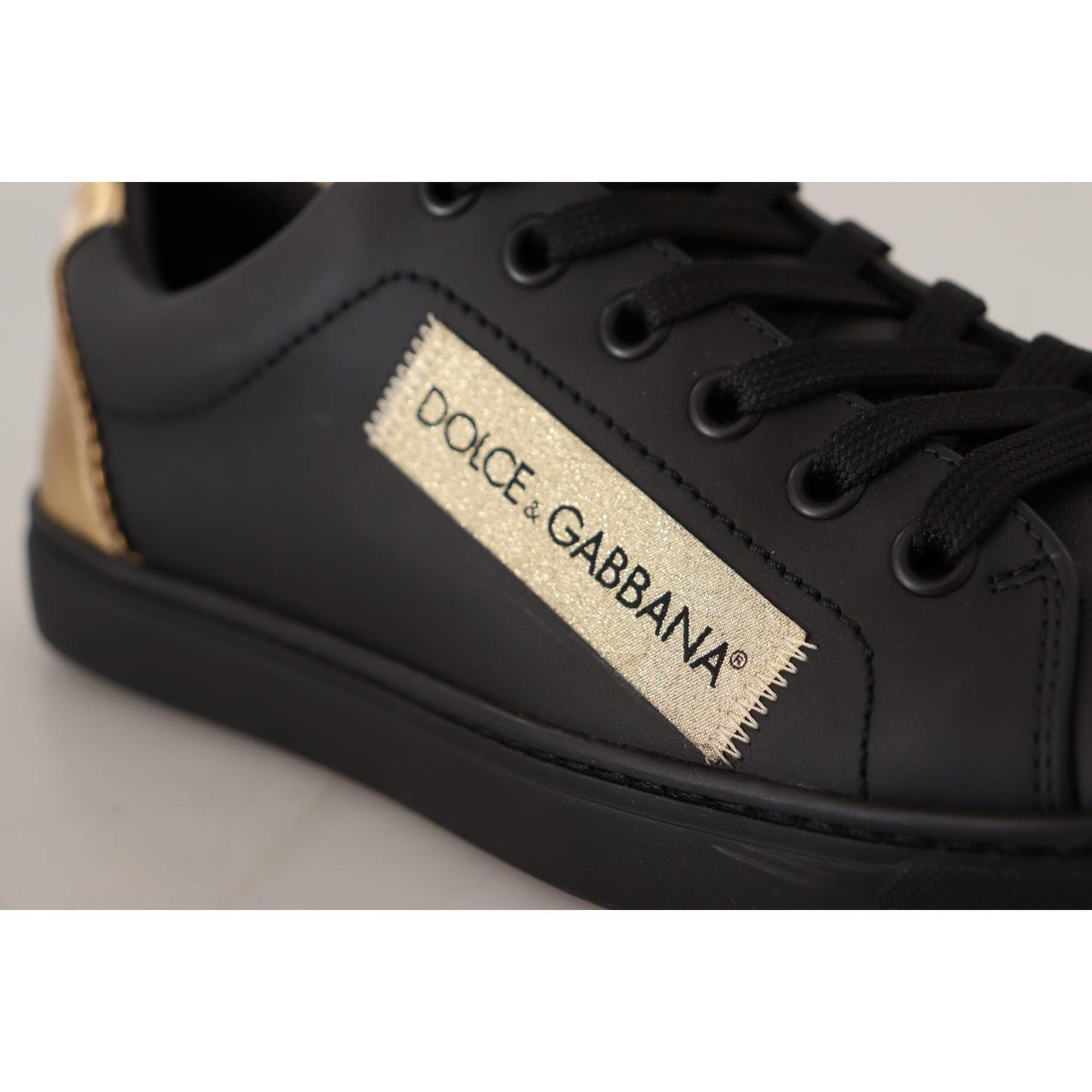 Dolce & Gabbana Black Gold Leather Low Top Sneakers Womens Shoes LA9899#-36.5