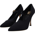 Dolce & Gabbana Black Socks Stretch Crystal Pumps Shoes LA10050- 35.5