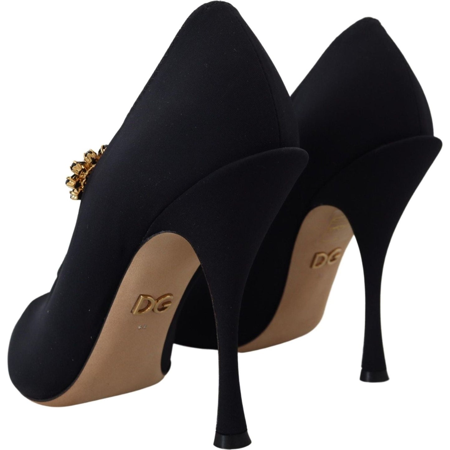Dolce & Gabbana Black Socks Stretch Crystal Pumps Shoes LA10050- 35.5
