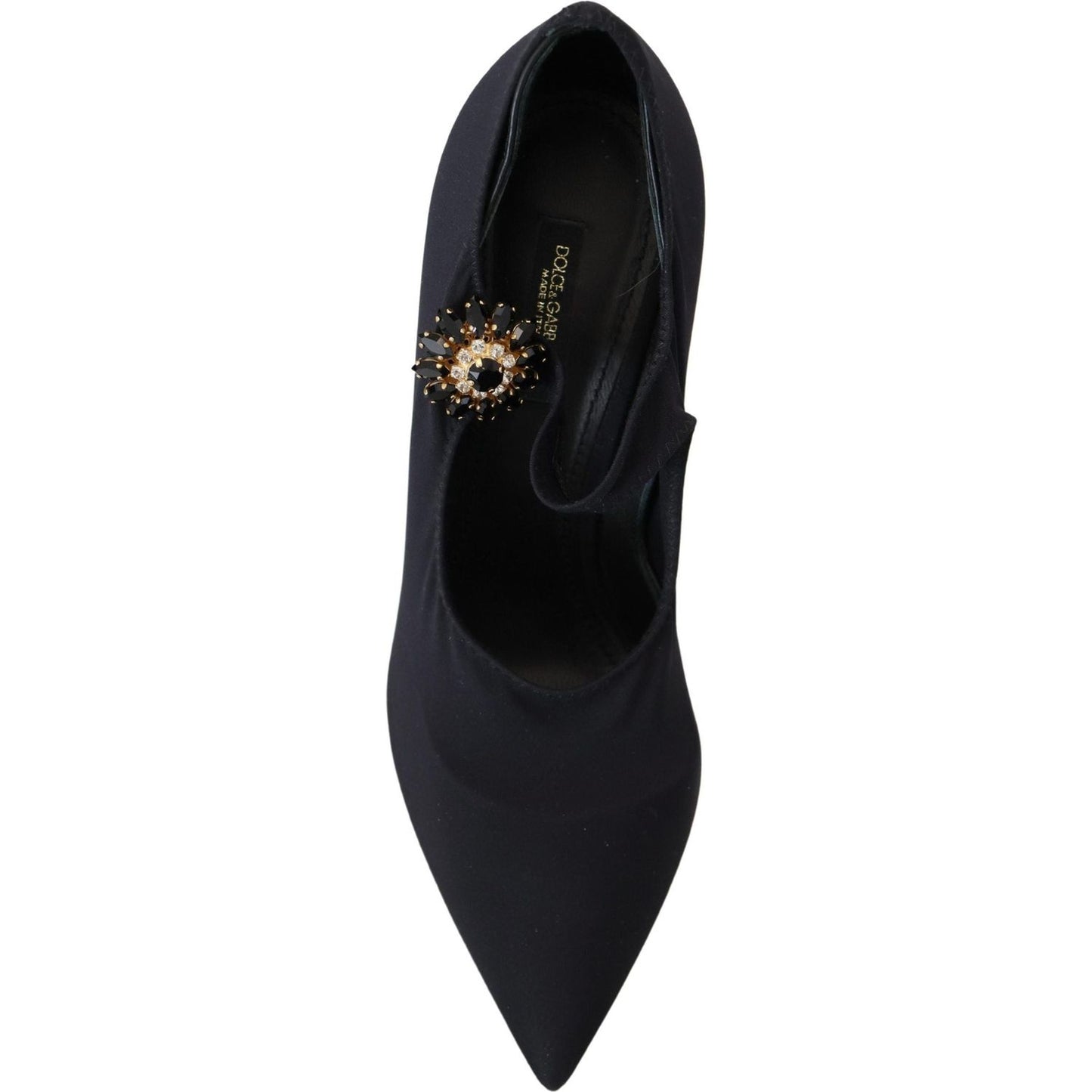 Dolce & Gabbana Black Socks Stretch Crystal Pumps Shoes LA10050- 35.5