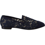 Dolce & Gabbana Blue Floral Lace Slip Ons Loafers Flats Shoes LA10075- 35