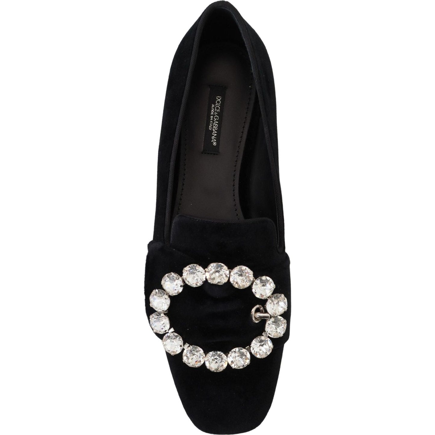 Dolce & Gabbana Black Velvet Crystals Loafers Flats Shoes LA10081- 36