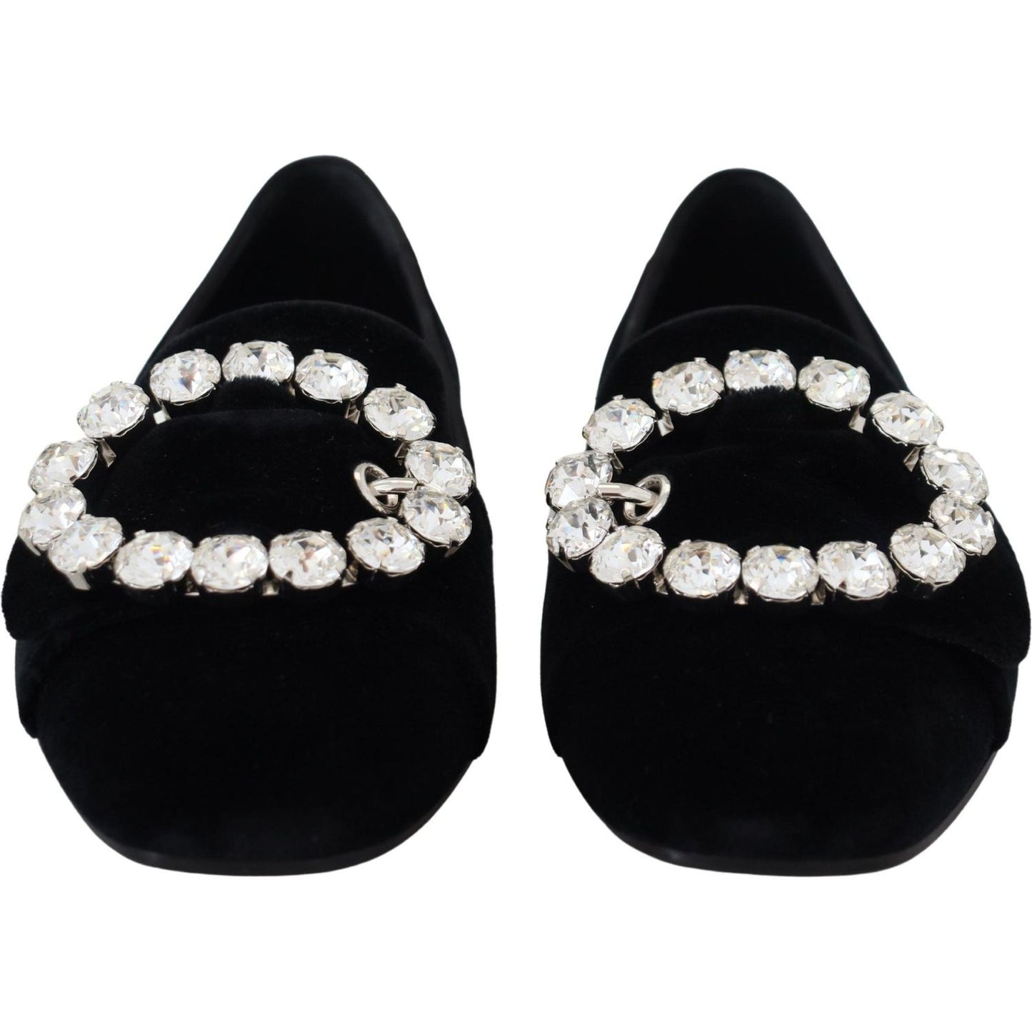 Dolce & Gabbana Black Velvet Crystals Loafers Flats Shoes LA10081- 36