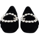 Dolce & Gabbana Black Velvet Crystals Loafers Flats Shoes LA10081- 36