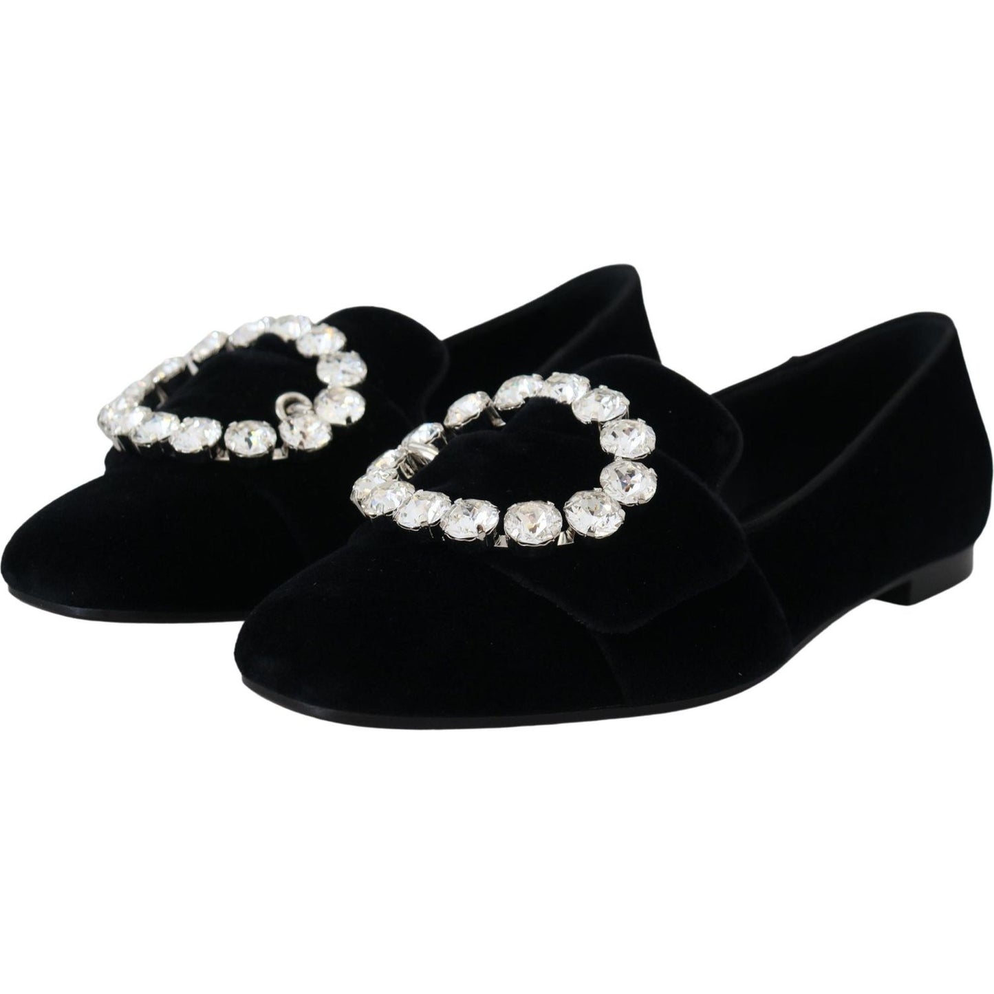 Dolce & Gabbana Black Velvet Crystals Loafers Flats Shoes LA10081- 36