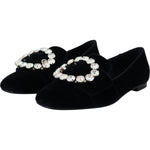 Dolce & Gabbana Black Velvet Crystals Loafers Flats Shoes LA10081- 36
