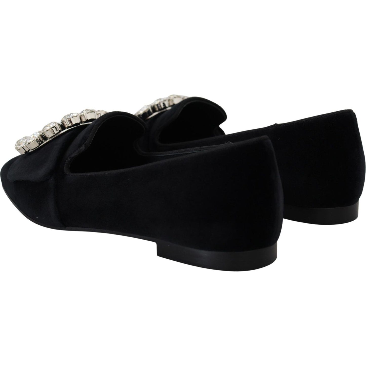 Dolce & Gabbana Black Velvet Crystals Loafers Flats Shoes LA10081- 36