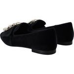 Dolce & Gabbana Black Velvet Crystals Loafers Flats Shoes LA10081- 36