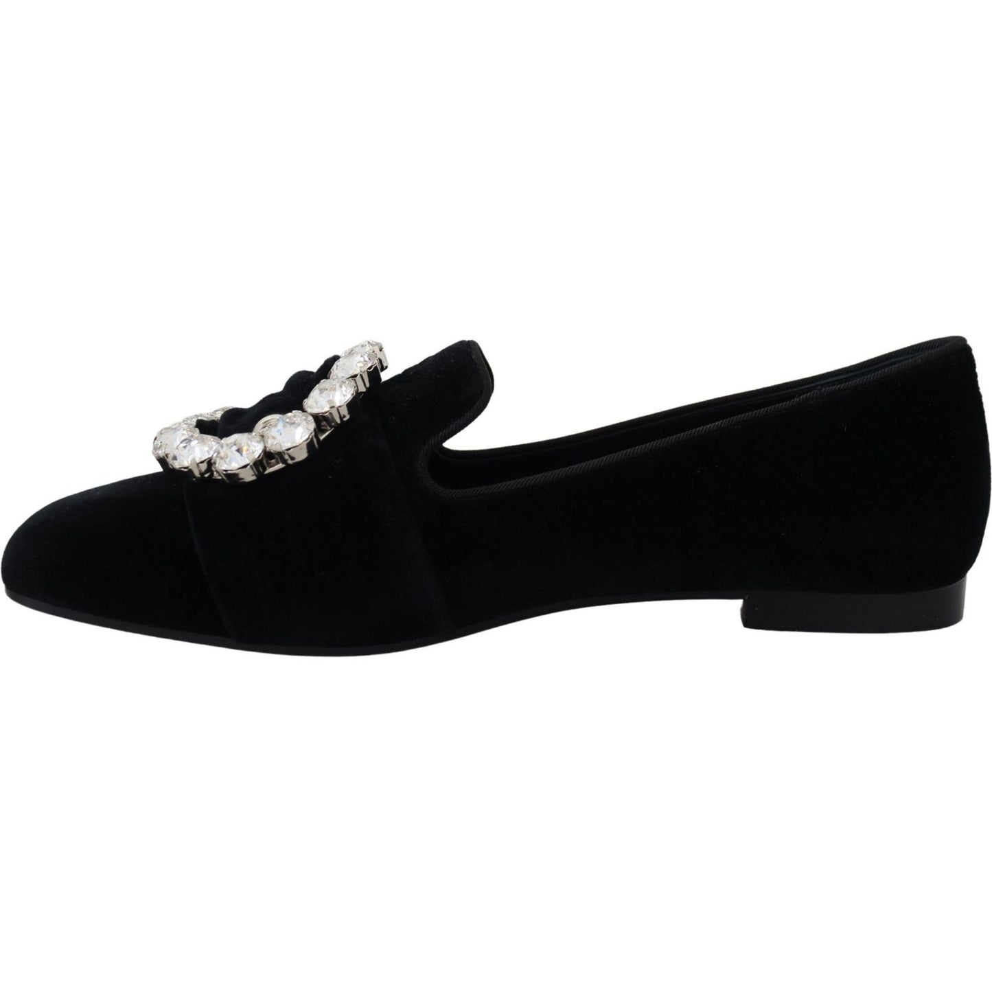 Dolce & Gabbana Black Velvet Crystals Loafers Flats Shoes LA10081- 36