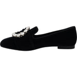 Dolce & Gabbana Black Velvet Crystals Loafers Flats Shoes LA10081- 36