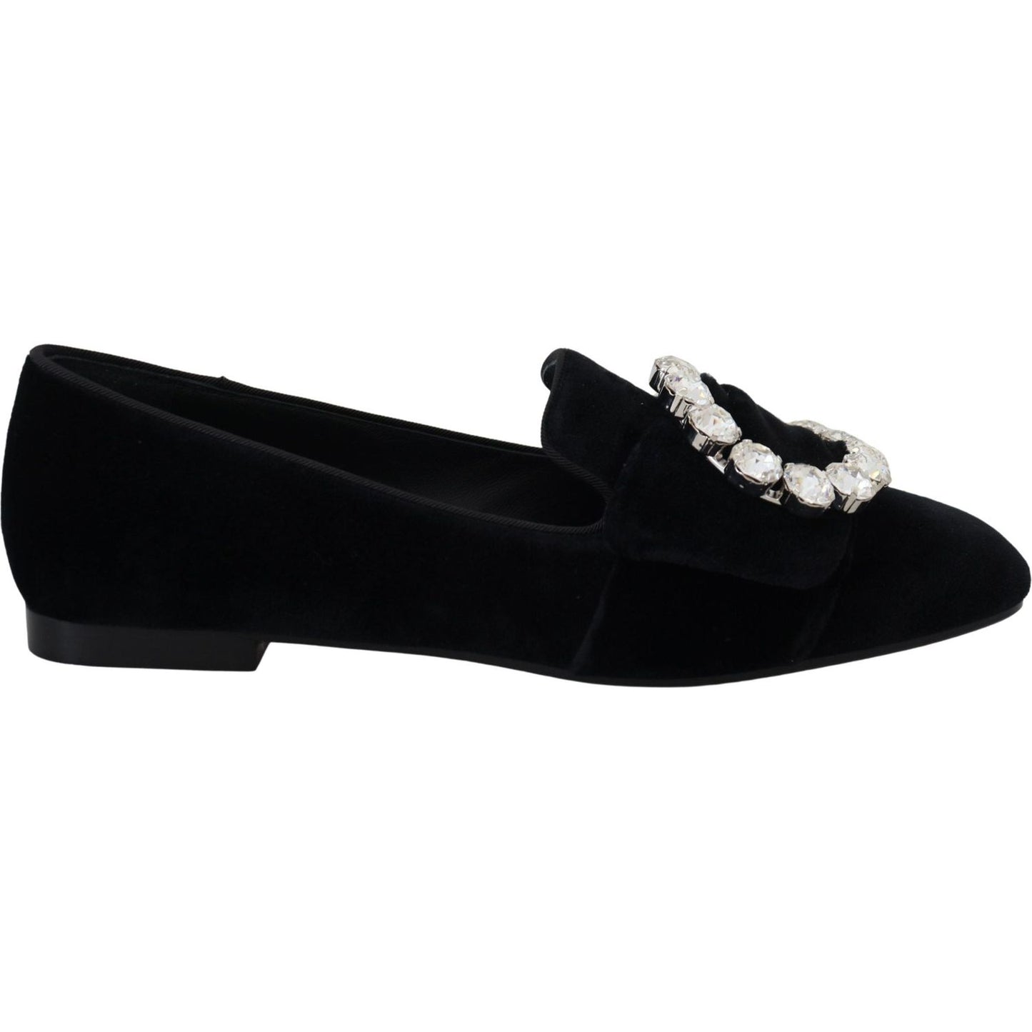 Dolce & Gabbana Black Velvet Crystals Loafers Flats Shoes LA10081- 36
