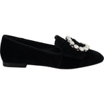 Dolce & Gabbana Black Velvet Crystals Loafers Flats Shoes LA10081- 36