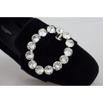 Dolce & Gabbana Black Velvet Crystals Loafers Flats Shoes LA10081- 36