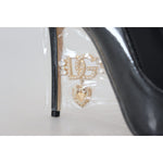 Dolce & Gabbana Black Leather Heels Pumps Plastic Wrapped Shoes LA10086- 36
